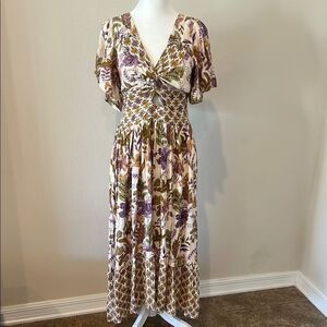 Floral Maxi Dress with Purple and Green Accents